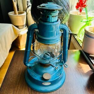 Vintage DIETZ No. 1 Little Wizard Lantern Lamp Blue w/ Clear Globe